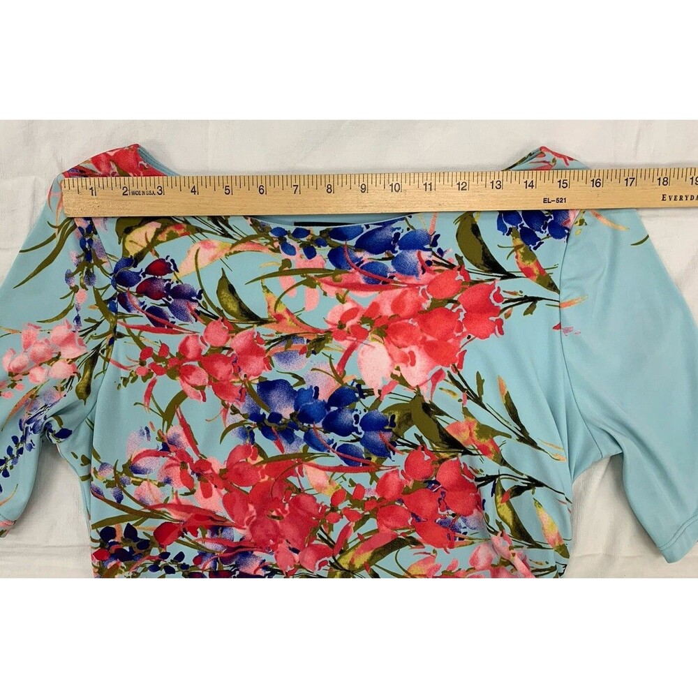 Jones New York Colorful Floral Ruched Knit Dress Size 12 Cottage Romantic Travel - Picture 9 of 15